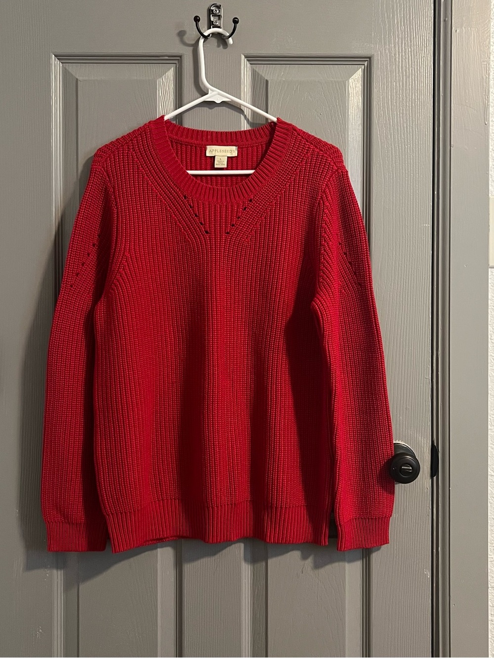 Appleseed's Bright Red Chunky Knit Sweater Classic Grannycore Holiday Vintage